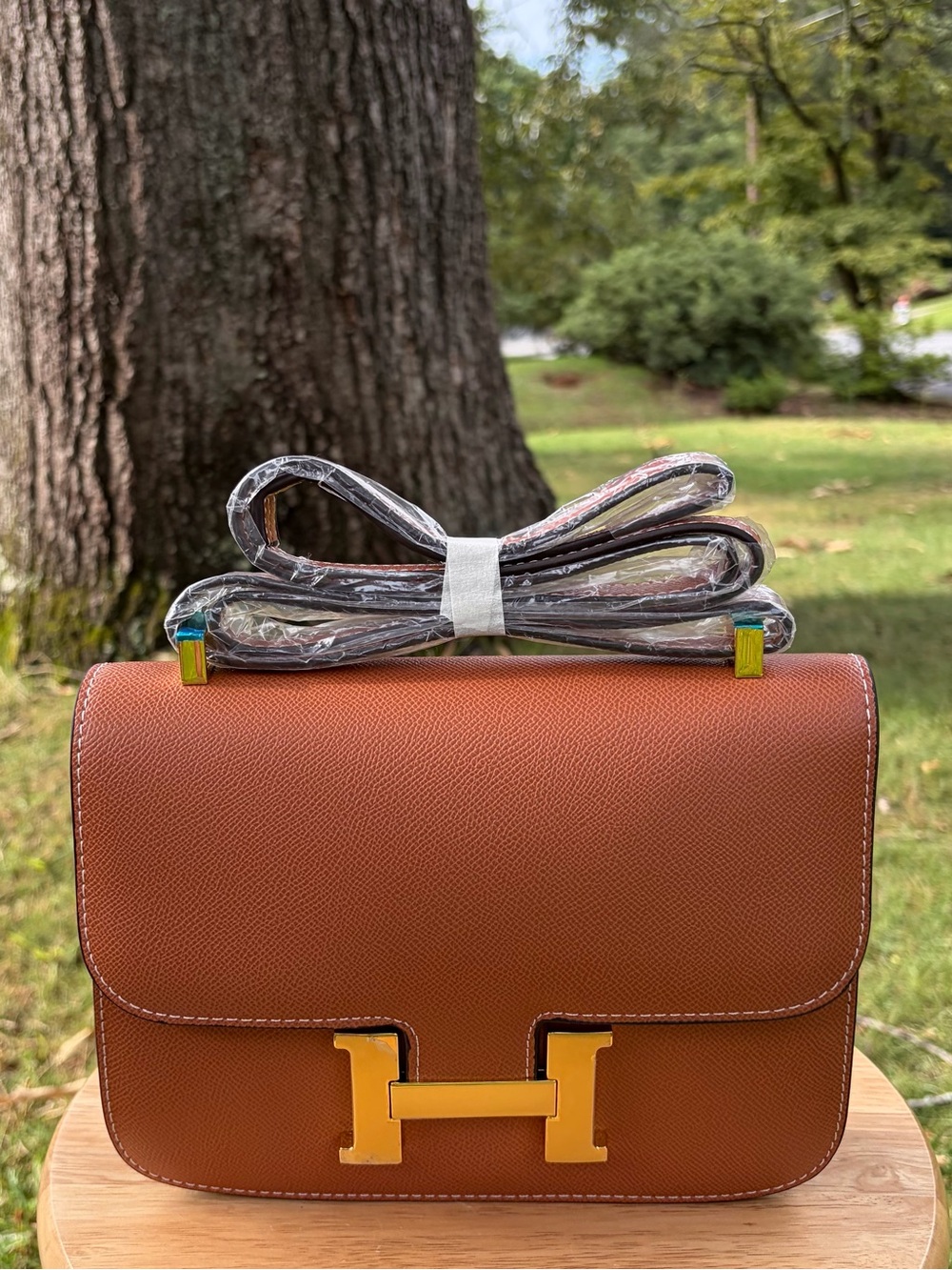 Gold On Gold Real Leather Shoulder/Crossbody Bag with H closure